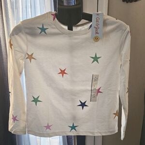 CAT & JACK GIRL'S STARS PRINTED LONG SLEEVE TEE SIZE LARGE (10/12)
